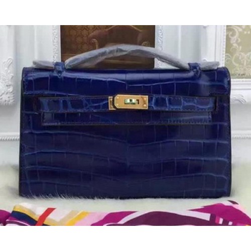 Hermes MINI Kelly 22cm Tote Bag Croco Leather KL22 Azul