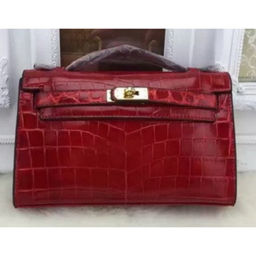 Hermes MINI Kelly 22cm Tote Bag Croco Leather KL22 Borgoña