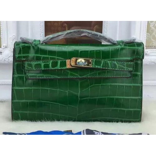 Hermes MINI Kelly 22cm Tote Bag Croco Leather KL22 Verde