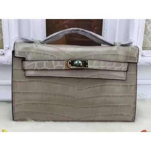 Hermes MINI Kelly 22cm Tote Bag Croco Leather KL22 Gris