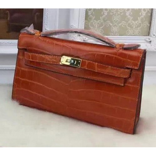 Hermes MINI Kelly 22cm Tote Bag Croco Leather KL22 Naranja