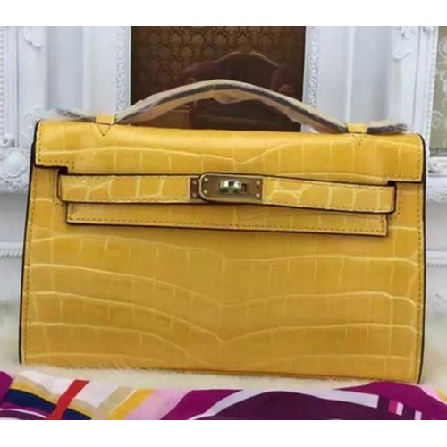 Hermes MINI Kelly 22cm Tote Bag Croco Leather KL22 Amarillo