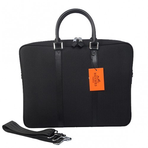 Hermes Hombres Maletín Canvas Cuero H1656 Negro