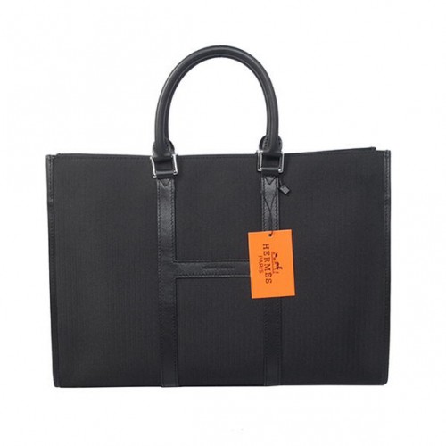 Hermes Hombre Maletín Canvas Cuero H1691 Negro