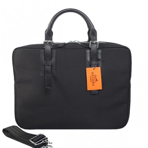Hermes Hombre Maletín Canvas Cuero H1702D Negro