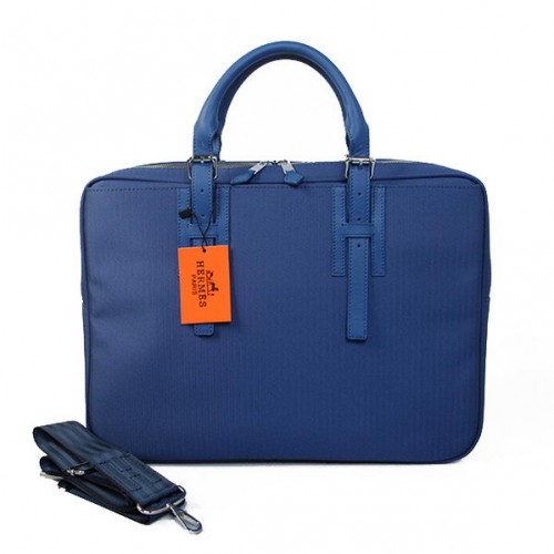 Hermes Hombre Maletín Canvas Cuero H1702D Azul
