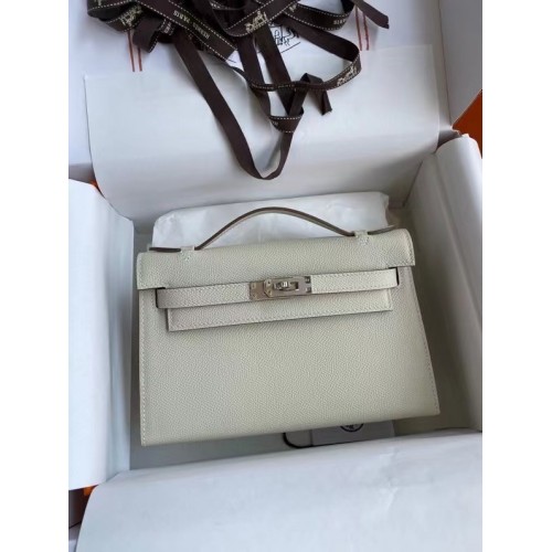 Hermes Original Epsom Leather KEL2278 Tiza y metal plateado