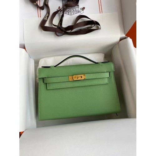 Hermes Original Epsom Leather KEL2278 metal en tono verde y dorado
