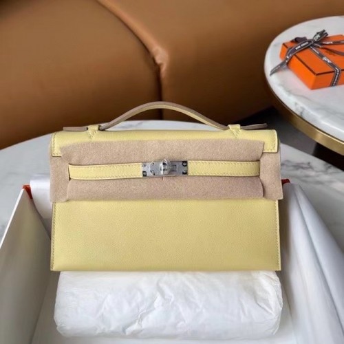 Hermes Original Epsom Leather KEL2278 Blanco perla y metal plateado