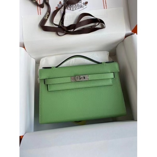 Hermes Original Epsom Leather KEL2278 verde y metal plateado