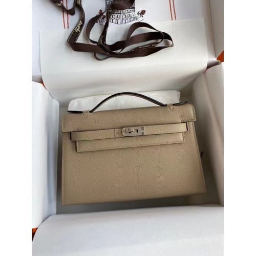Hermes Original Epsom Leather KEL2278 gris y metal plateado