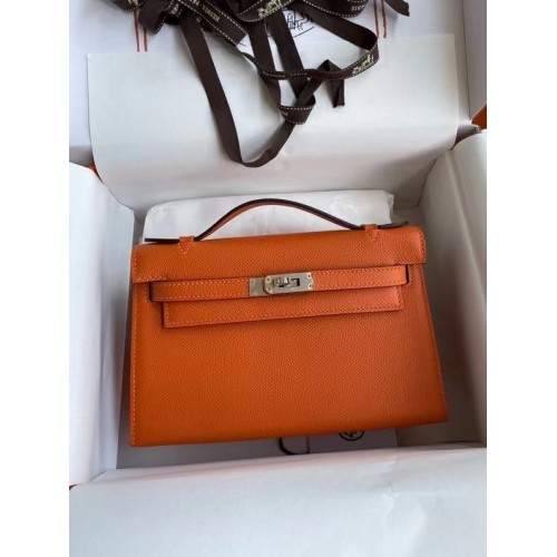 Hermes Original Epsom Leather KEL2278 naranja y metal plateado