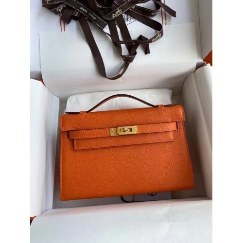 Hermes Original Epsom Leather KEL2278 naranja y metal dorado