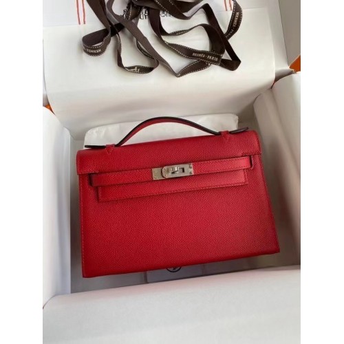 Hermes Original Epsom Leather KEL2278 rojo y metal plateado