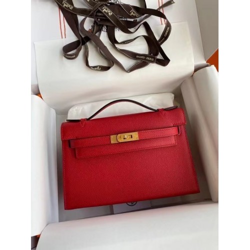 Hermes Original Epsom Leather KEL2278 metal en tono rojo y dorado