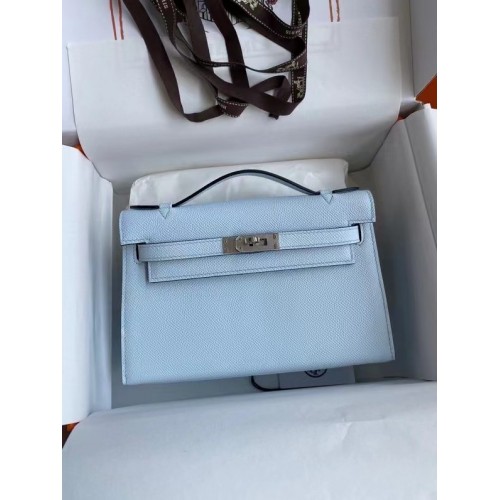 Hermes Original Epsom Leather KEL2278 azul cielo y metal plateado