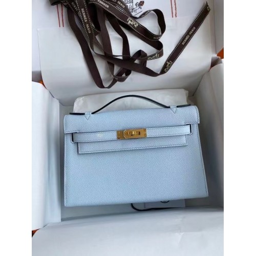 Hermes Original Epsom Leather KEL2278 azul cielo y metal dorado