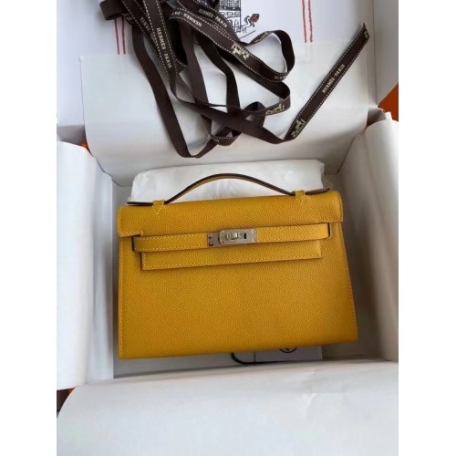 Hermes Original Epsom Leather KEL2278 amarillo y metal plateado
