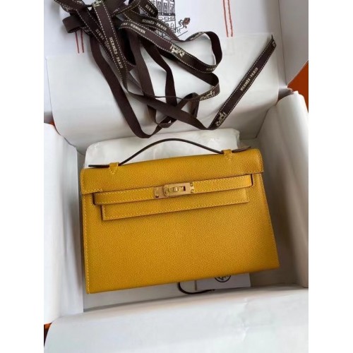 Hermes Original Epsom Leather KEL2278 metal en tono amarillo y dorado