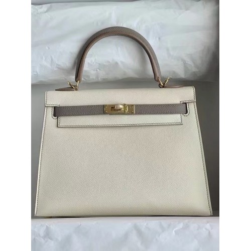 Hermes Original Epsom Leather KEL2578 crema y gris