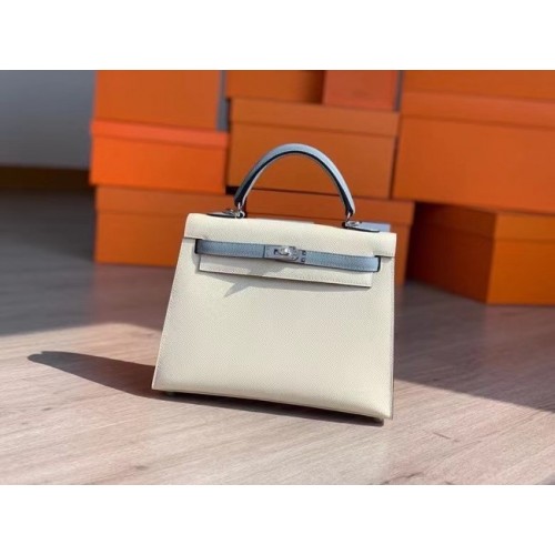 Hermes Original Epsom Leather KEL2578 crema y azul cielo