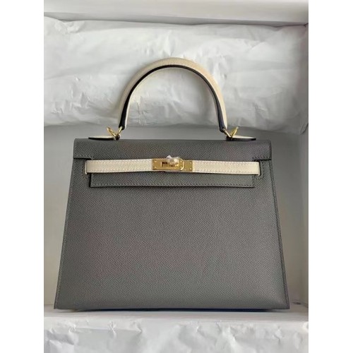 Hermes Original Epsom Leather KEL2578 gris oscuro y crema