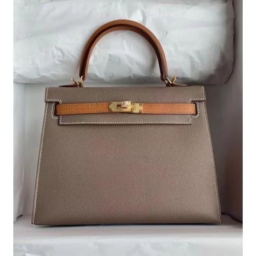 Hermes Original Epsom Leather KEL2578 gris y marrón
