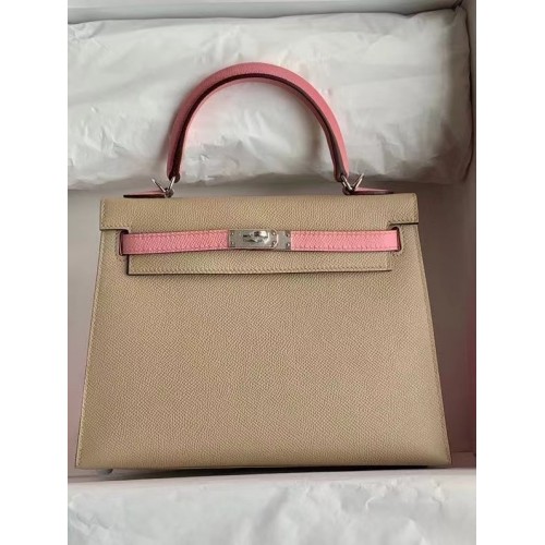 Hermes Original Epsom Leather KEL2578 gris claro y rosa
