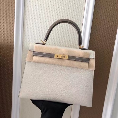 Hermes Original Epsom Leather KEL2578 blanco y gris