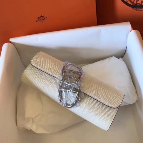 Hermes Original Lizard Leather Clutch Bag 17726 Blanquecino