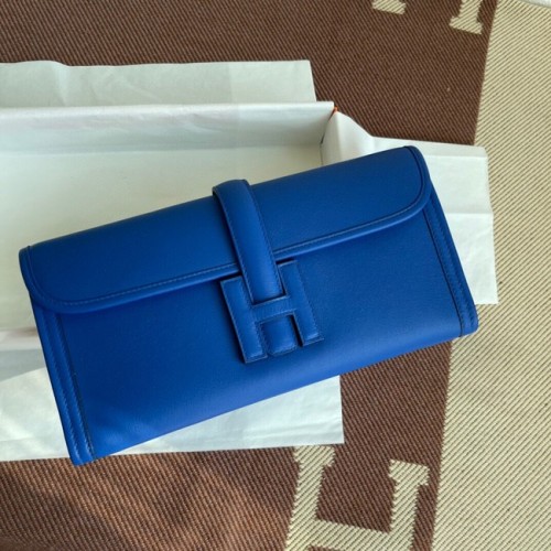 Hermes Original jige swift Leather Clutch 37088 Azul electroóptico
