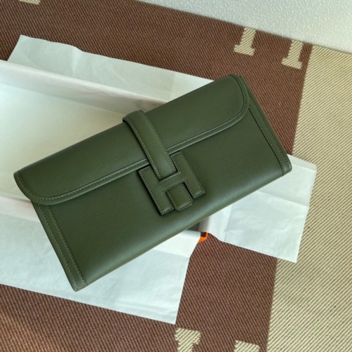 Hermes Original jige swift Leather Clutch 37088 verde negruzco