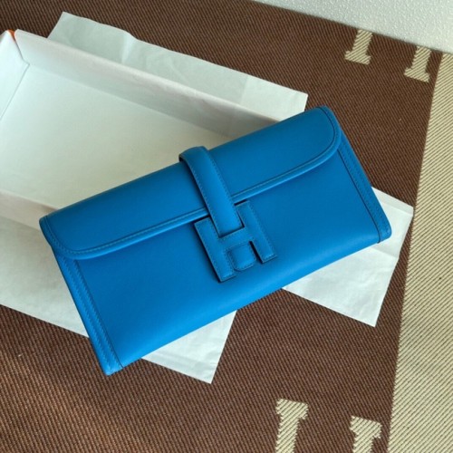 Hermes Original jige swift cuero embrague 37088 azul