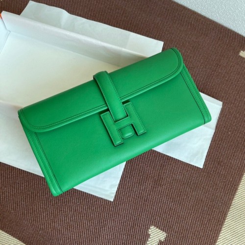 Hermes Original jige swift cuero embrague 37088 verde