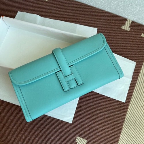 Hermes Original jige swift Leather Clutch 37088 azul claro