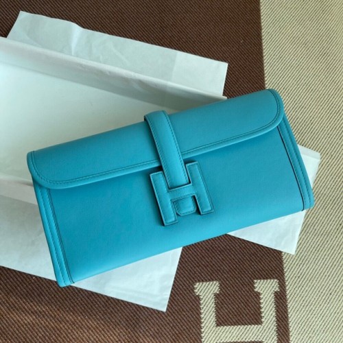Hermes Original jige swift Leather Clutch 37088 azul cielo