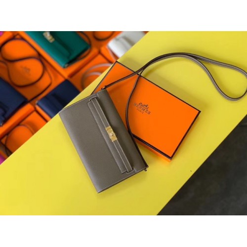 Hermes Original kelly espom cuero para ir woc Bolsa H4087 gris oscuro