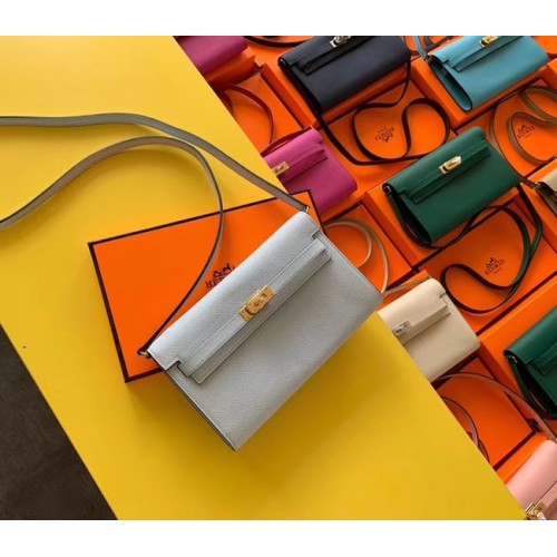 Hermes Original kelly espom cuero para ir woc Bolsa H4087 azul claro