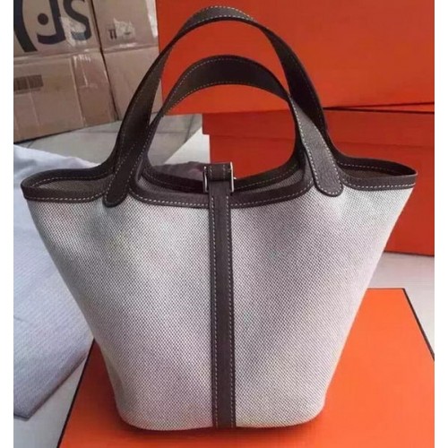 Hermes Picotin Lock 18cm Bolso Canvas HPL8618T Gris oscuro