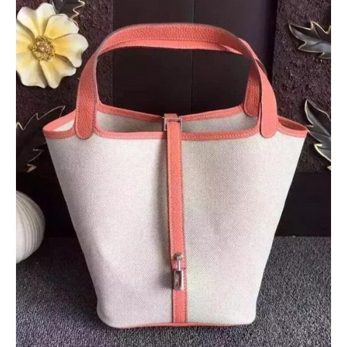 Hermes Picotin Lock 18cm Bolso Canvas HPL8618T Rosa claro