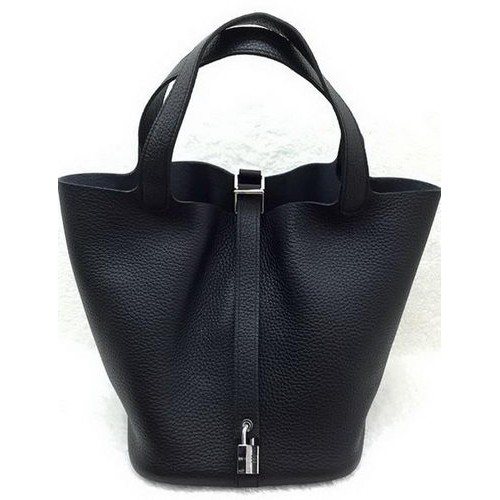 Hermes Picotin Lock 22cm Bolsos Litchi Leather HPL1048 Negro