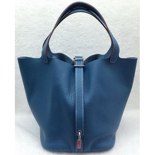 Hermes Picotin Lock 22cm Bolsos Litchi Leather HPL1048 Azul