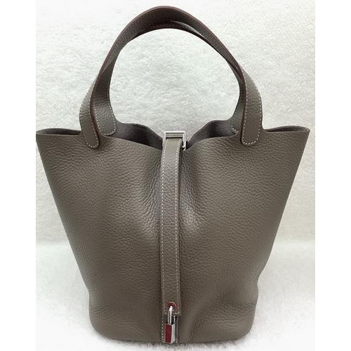 Hermes Picotin Lock 22cm Bolsos Litchi Leather HPL1048 Gris
