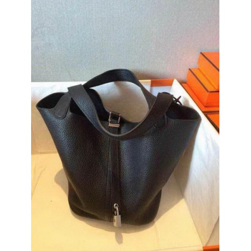 Hermes Picotin Lock 22cm Bolsos Litchi Leather HPT22 Negro
