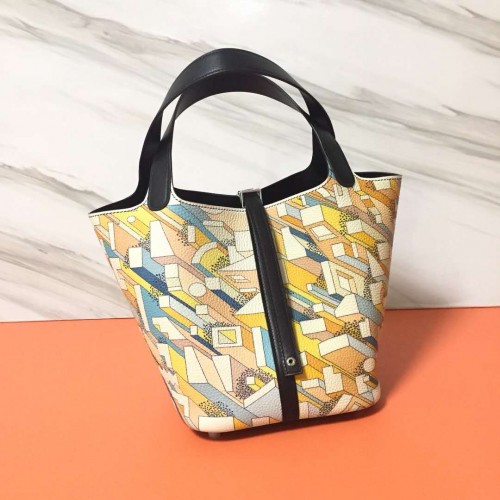 Hermes Picotin Lock 22cm Bolsos Litchi Leather HPT88 negro