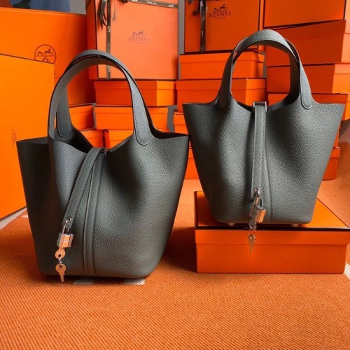 Hermes Picotin Lock Bolsas Original togo Cuero PL3388 Almendra verde
