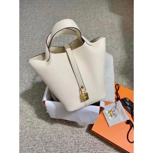 Hermes Picotin Lock Bolsas Original togo Cuero PL3388 Crema