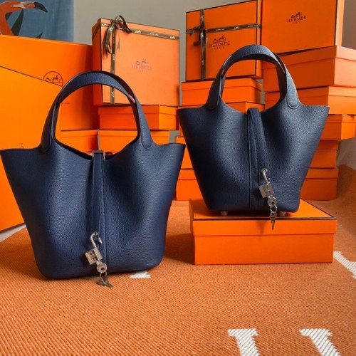 Hermes Picotin Lock Bolsos Original togo Cuero PL3388 Azul zafiro