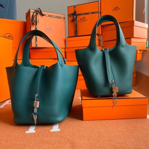 Hermes Picotin Lock Bolsas Original togo Cuero PL3388 verde negruzco