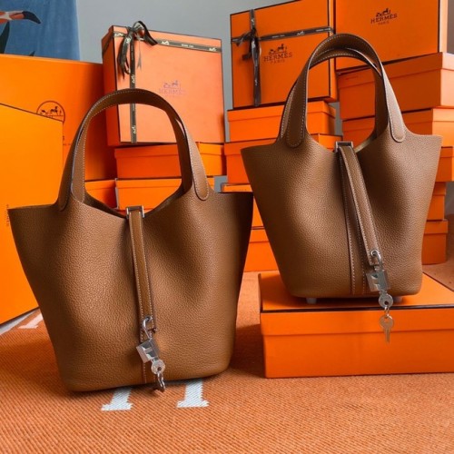 Hermes Picotin Lock Bolsas Original togo Cuero PL3388 marrón